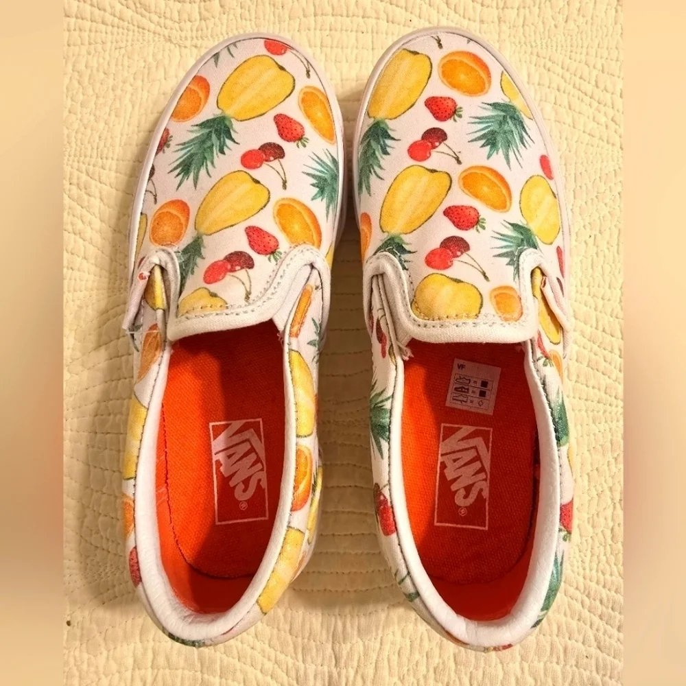 NWT Vans Girls Slip Sneakers with Tropical Fruit Design